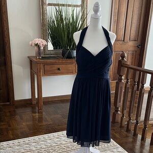 Bill Levkoff Navy Backless Halter Dress